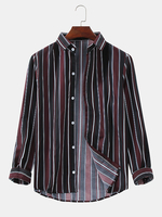 Col à revers à rayures verticales boutonnées à manches longues pour hommes
