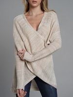 Col en v irrégulier à manches longues en tricot à manches longues pour femmes
