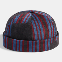 Col rond hommes velours côtelé Patchwork couleur Patch et motif à rayures mode décontractée bonnet sans bord bonnet prop