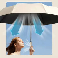 Fully Automatic Folding Umbrella with Fan USB Charge Cool Ultra-light Parasol Black Coating UPF50+ Sun-resistant Umbrell