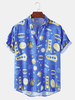 Funny Cartoon Space Print Revers Collar Casual Mens Chemises à manches courtes