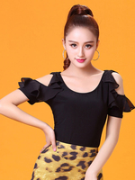 Costume de danse de salon de danse des femmes Top Black Cold Shoulder Ruffles pratique des vêtements de danse Déguisements Halloween