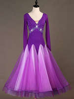 Costume de danse de salon femmes manches longues perlage organza robes de danse Déguisements Halloween