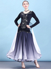 Costume de danse de salon manches longues perlé Ombre Performance Performance Dancing Wear Déguisements Halloween