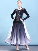 Costume de danse de salon manches longues perlé Ombre Performance Performance Dancing Wear Déguisements Halloween