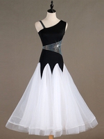 Costume de danse de salon noir femmes manches longues perlage organza robes de danse de formation Déguisements Halloween