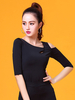 Costume de danse de salon noir Top moitié manches Cold Shoulder T Shirt Dress Dancing vêtements Déguisements Halloween