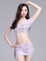 Costume de danse du ventre lilas Crop et jupe Set femmes dansant vêtements Déguisements Halloween