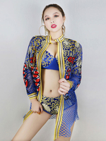 Costume de danse jazz bleu Hiphop Dance Costume DS Nightclub porter tenue Déguisements Halloween