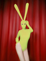 Costume de Danse Jazz Déguisements Halloween Bunny Sexy Femmes Jaune Manches Longues Bodys Night Club Wear