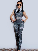 Costume de danse jazz femmes combinaisons sans manches perlées Déguisements Halloween