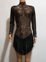 Costume De Danse Jazz Femmes Sexy À Manches Longues Glands Robes Perlées Déguisements Halloween