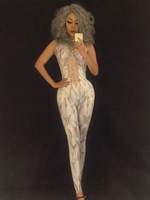 Costume De Danse Jazz Femmes Sexy Blanc Perles Jumpsuit Night Club Wear Déguisements Halloween