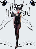 Costume de danse jazz femmes sexy combinaison noir perles discothèque porter Déguisements Halloween