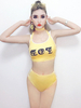 Costume De Danse Jazz Femmes Sexy Jaune Crop Top Choker Déguisements Halloween