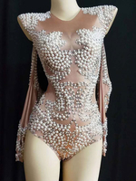 Costume De Danse Jazz Femmes Sexy Perles Lourdes Perles Club De Nuit De Porter Des Bodys Déguisements Halloween