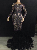 Costume De Danse Jazz Femmes Sexy Robes De Sirène Robes Lourdes Perlé Discothèque Noire Porter Déguisements Halloween