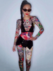 Costume de danse jazz femmes sexy soutien-gorge imprimé shorts combinaisons Déguisements Halloween