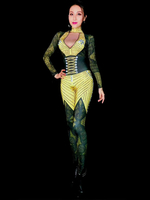Costume De Danse Jazz Jaune Manches Longues Col En V Sexy Pour Femmes Déguisements Halloween