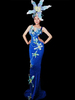 Costume De Danse Jazz Sexy Perles Bleu Maxi Robes Femme Discothèque Porter Déguisements Halloween
