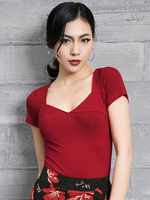 Costume de danse latine à manches courtes femmes t shirt top Déguisements Halloween