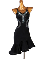 Costume de danse latine à volants en strass noir Déguisements Halloween