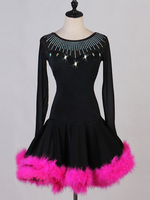 Costume de danse latine Costume de danse danseuse latine à fourrure en strass noir Déguisements Halloween