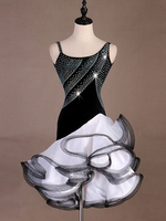 Costume de Danse Latine Des Femmes Blanches Organza Robe À Volants Danseur Latin Danser Porter Déguisements Halloween