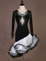 Costume de Danse Latine Femmes Noires Ruffle Perlé Danse Porter Déguisements Halloween