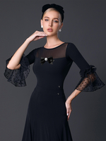 Costume de danse latine noir pour fille haut à volants jupe supérieure en Polyester Sexy vêtements de danse