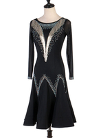 Costume de Danse Latine Perle Noire Paillettes Femmes Robe De Costume De Danse Déguisements Halloween