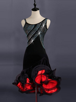 Costume de Danse Latine Perles Femmes Ruffles Costumes de Danse Déguisements Halloween