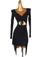 Costume de danse latine robe noire en Lycra Spandex pour femme