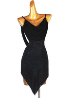 Costume de danse latine robe noire en Lycra Spandex pour femme Costume de danse latine