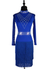 Costume de danse latine Royal Blue Bead Fring Robe à manches longues pour femmes Costume de danse Déguisements Halloween