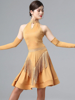 Costume de danse latine strass frange perle Lycra Spandex robe vêtements de danse Déguisements Halloween