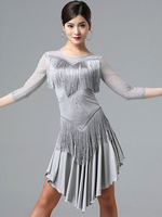 Costume de danse latine strass frange robe à volants costume de danse Déguisements Halloween