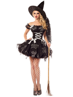 Costume de Déguisements Halloween pour femmes enceinte unicolore en mélange poly/coton Robe chapeau pour adultes en polyester Ensemble noire