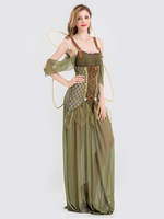 Costume de Déguisements Halloween pour femmes unicolore en Rayonne avec ailes Robe pour adultes en chiffon pour femme Ensemble vert olive