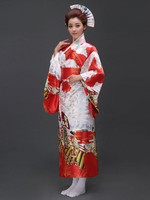 Costume De Kimono Japonais Rouge En Fausse Soie Déguisements Halloween Carnaval