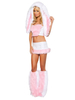 Costume de lapin sexy Halloween Costume de fausse fourrure rose tendre pour femme en 4 pièces Halloween