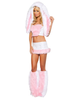 Costume de lapin sexy Halloween Costume de fausse fourrure rose tendre pour femme en 4 pièces Halloween