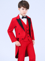 Costume de mariage pour garçon rouge avec costume de cérémonie pour enfant 4 pièces