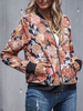 Veste femme col bijou zippée couleur bloc imprimé floral polyester coton veste légère