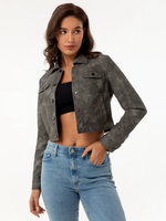 Veste Femme Col Rabattu Boutons Cuir PU