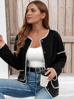 Veste Femme Col Rond Boutons Polyester Bicolore En Poches Décontractée