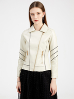 Veste Femme Courte en Cuir Synthétique avec Manches Longues Unicolore