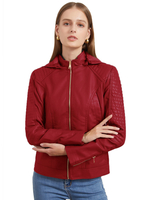 Veste Femme Courte en Cuir Synthétique avec Manches Longues Unicolore