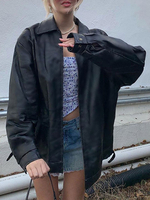 Veste Femme Cuir Synthétique Femme à Col Revers avec Manches Longues Unicolore