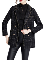 Veste Femme Imprimé Courte à Col Revers avec Manches Longues avec Poches Bicolores